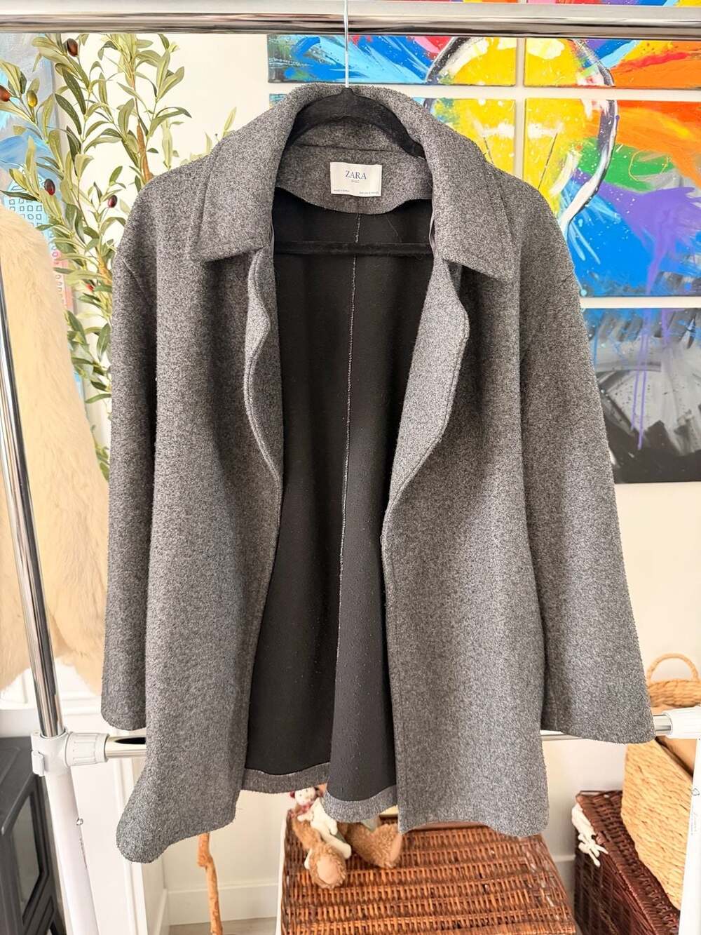 Zara Women’s Basic Gray Open Long Mid Coat Fall Winter Jacket Size Small